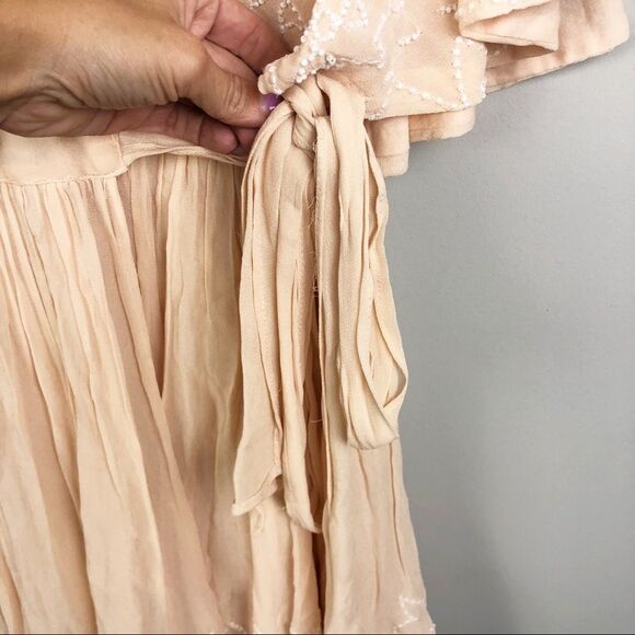FREE PEOPLE | Sylvia Blush Beaded Mini Wrap Dress Tie Side NEW Women’s Size XS - Picture 6 of 10